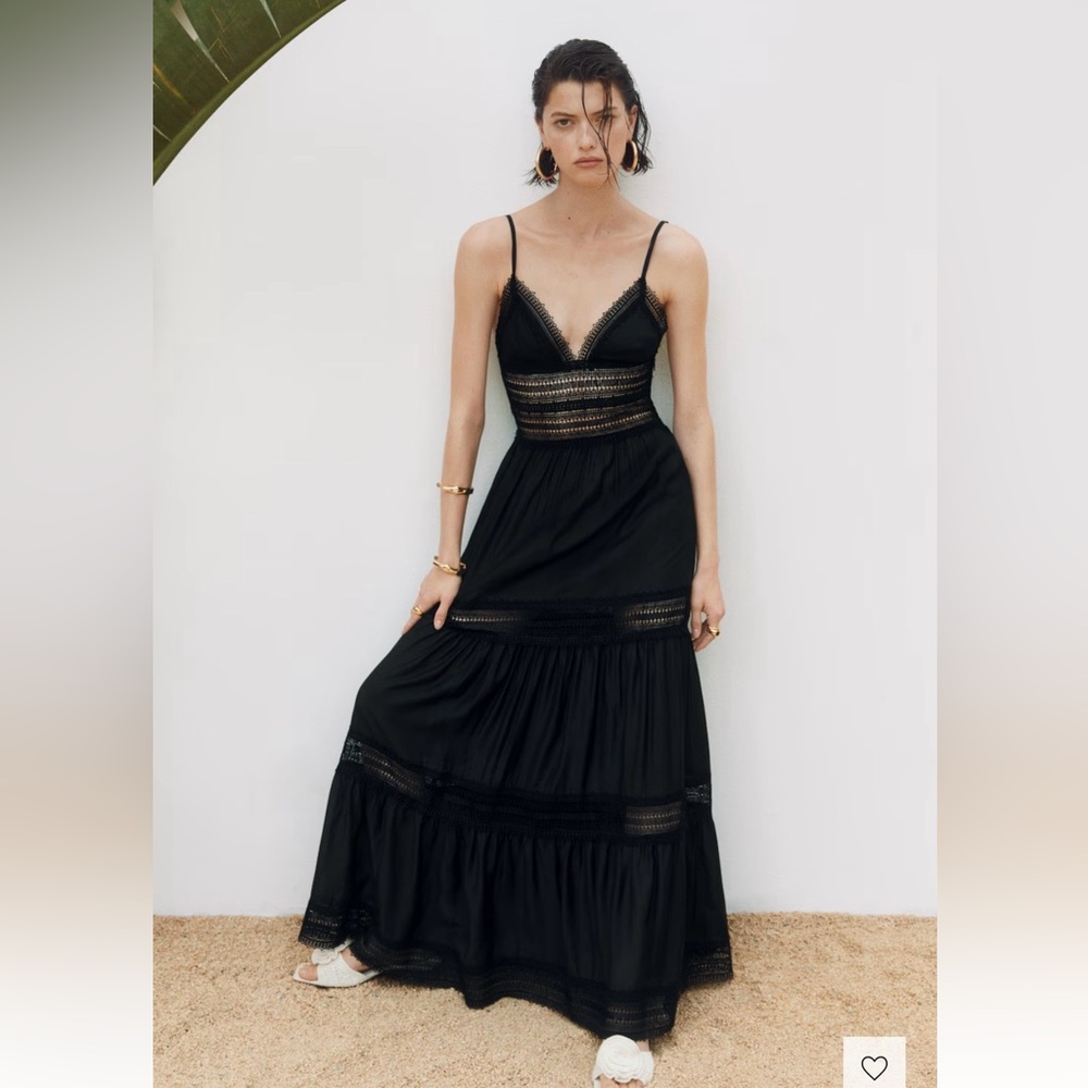 Mango Black Maxi Dress with Sheer Panels - Picture 6 of 7